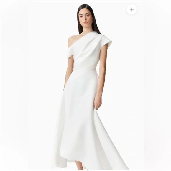 elliatt marissa white one shoulder asymmetrical hem maxi gown dress size medium - Picture 10 of 12